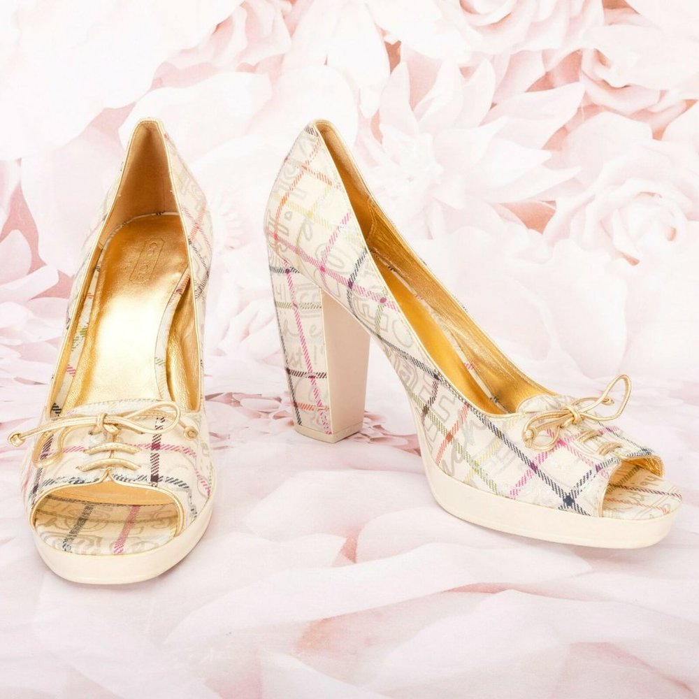 Coach Corey Tattersall Multi-Color Canvas Peep-To… - image 3